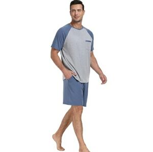 Men's Pajama Set Sleepwear Lightweight Short Sleeve Blue /Gray NWT